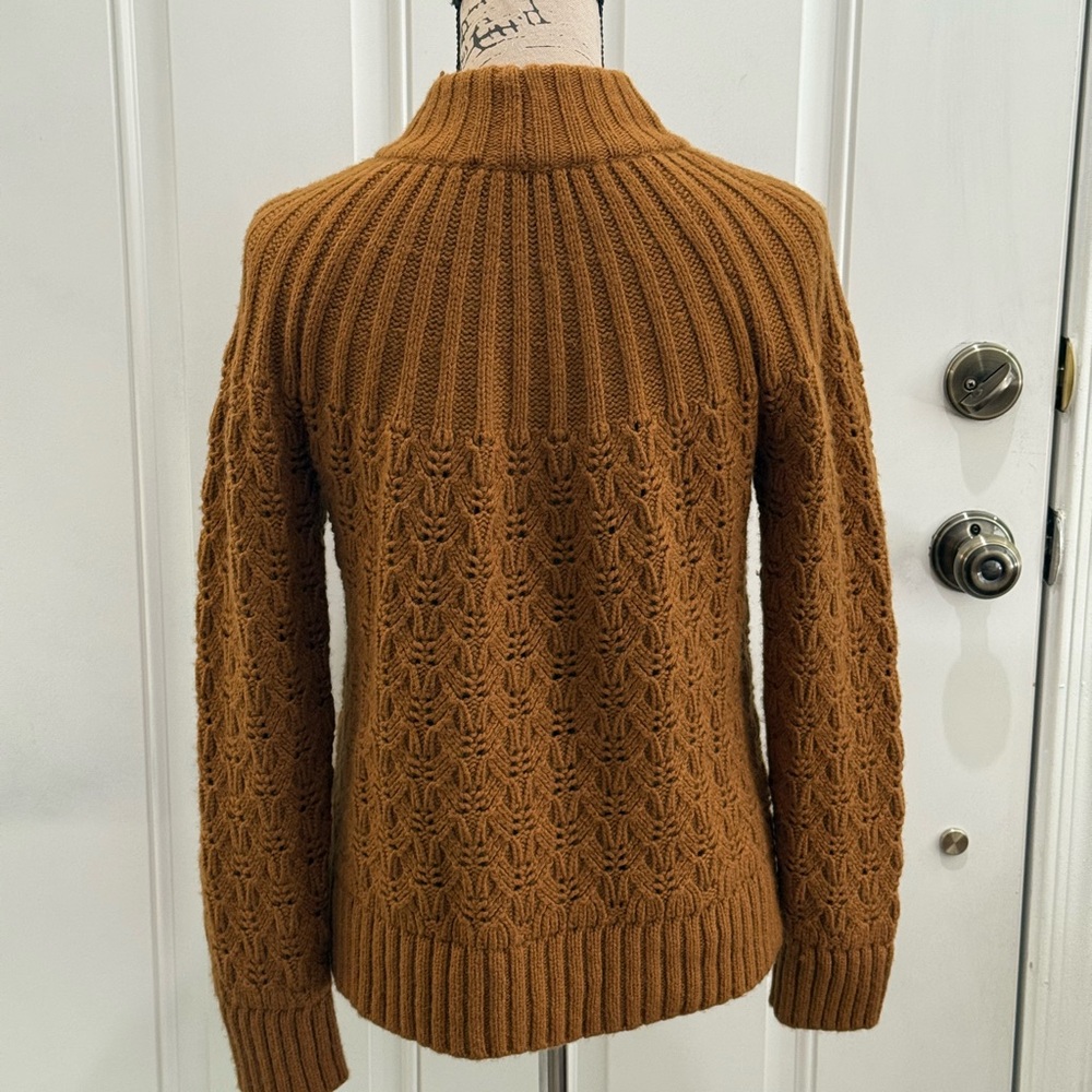 Madewell Women’s Pointelle Stitch Mix Mock Neck Sweater in Dried Cedar Brown -S - Picture 10 of 12